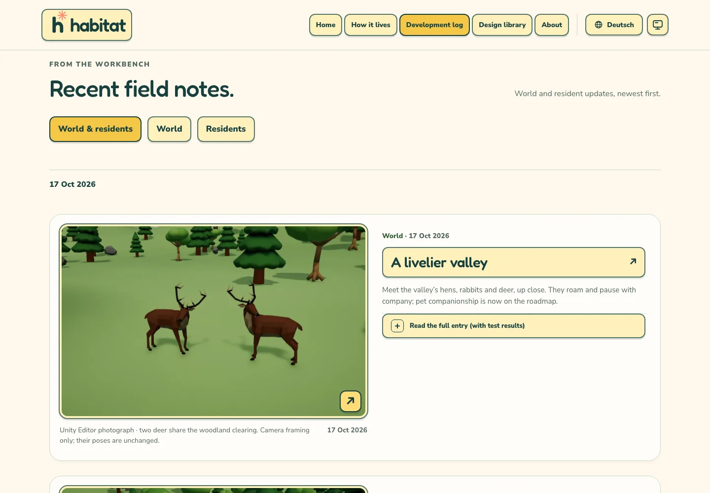 A historical website layout accompanying this development entry.