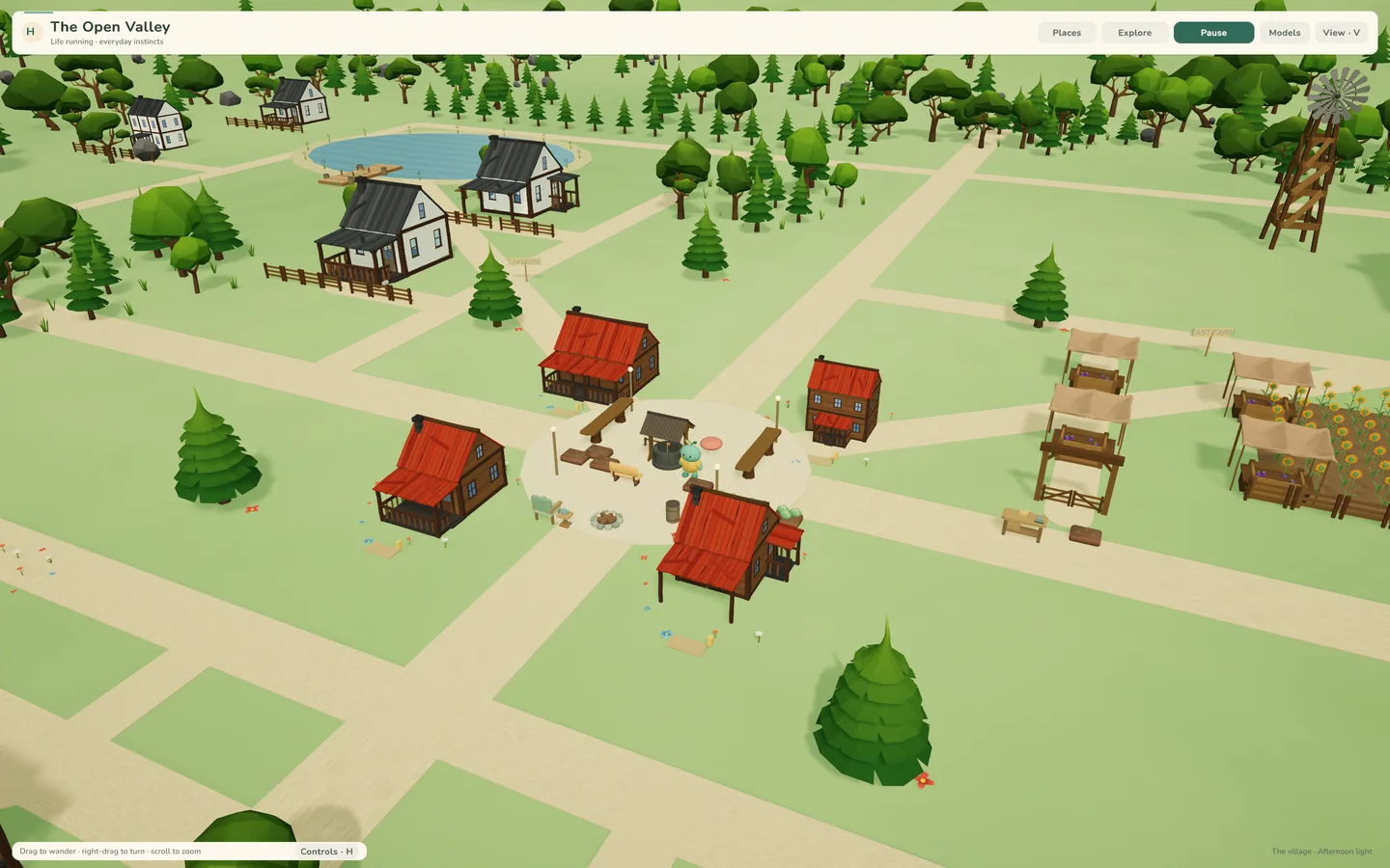 The Open Valley · perspective 3D · village