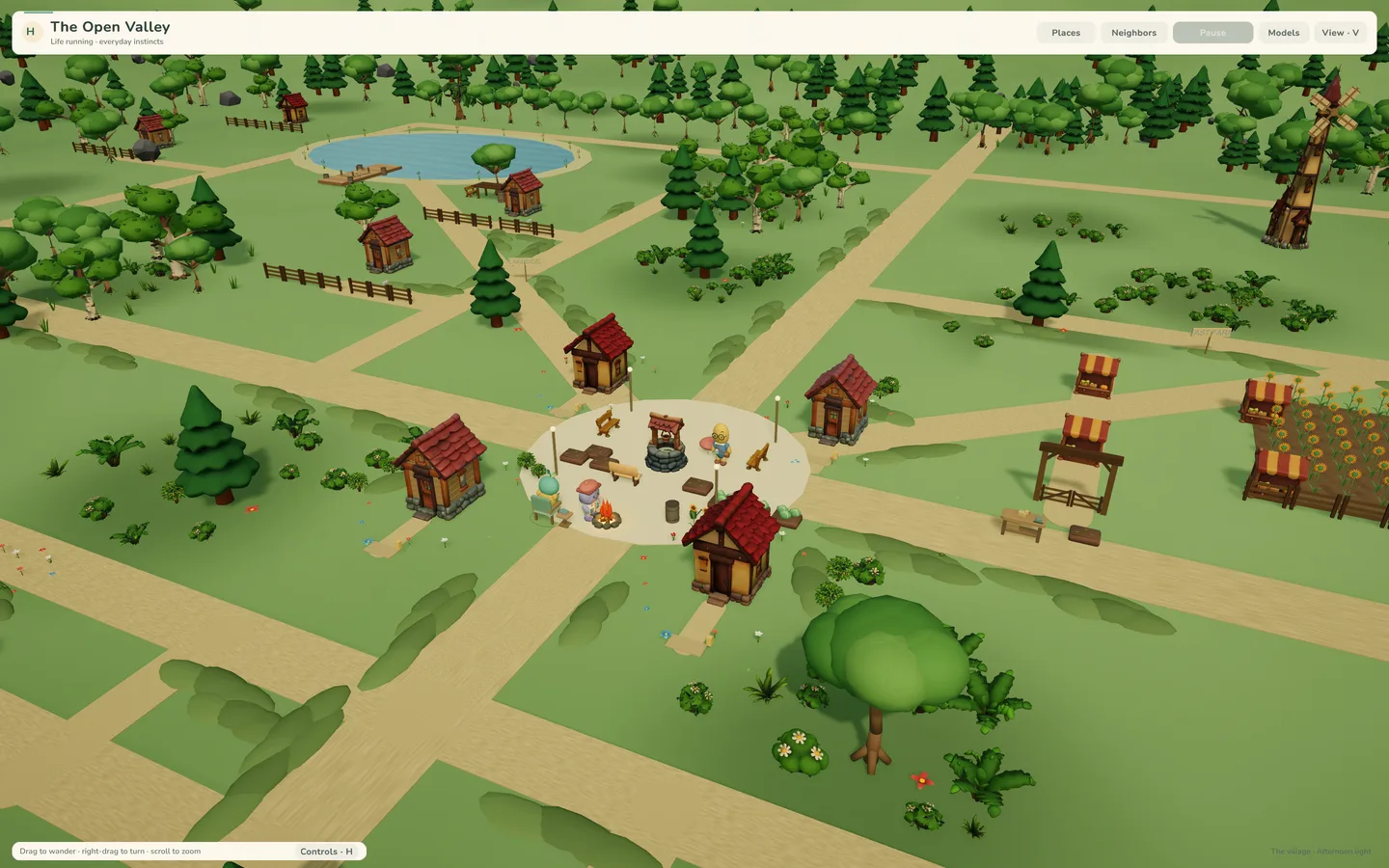 The Open Valley · perspective 3D · village