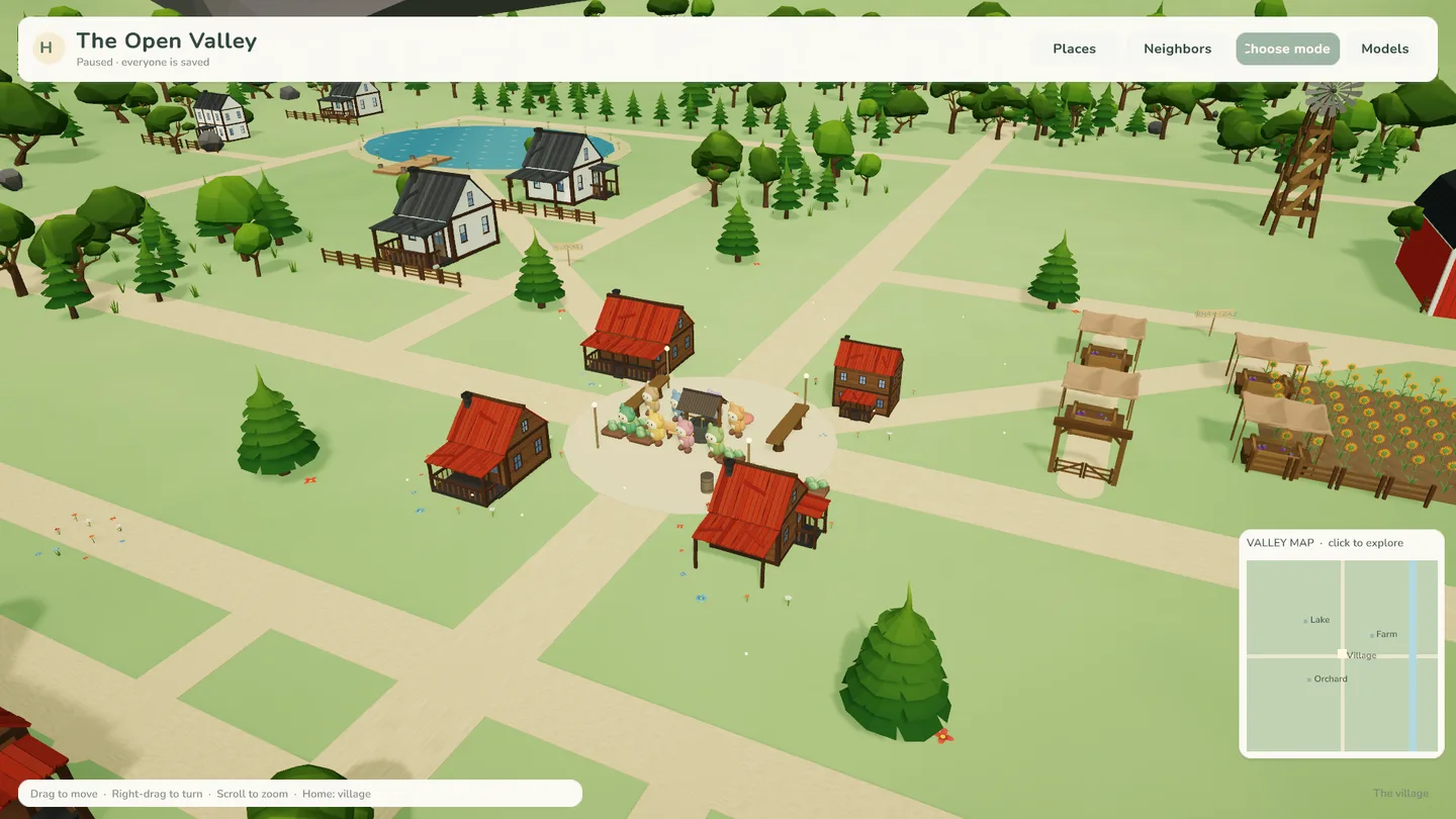 The Open Valley · perspective 3D · village